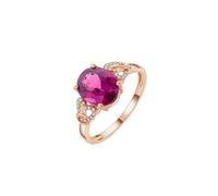 Ayoiow 50th Anniversary Rings for Women 18K Rose Gold Elegant with 2ct Oval Shape Tourmaline and 0.07ct Diamond, 18 Karat Cubic Zirconia Ring for Women Size K 1/2