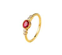 Ayoiow 50th Wedding Anniversary Ring for Wife 14K Yellow Gold Vintage Design 4 Claw Oval Lab Ruby 0.7ct with Round Moissanite, Beautiful Rings for Girlfriend Size S 1/2
