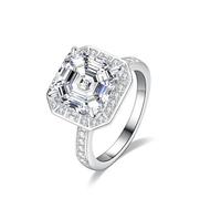 Ayoiow 50th Wedding Anniversary Ring for Wife, 5ct Moissanite Halo 40th Anniversary Ring for Her, 14K White Gold | Size R 1/2