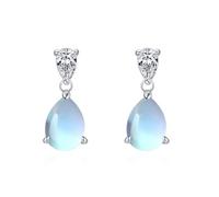 Ayoiow 950 Platinum Drop Earrings for Women Blue Moonstone, and Moissanite, Elegant Earrings Dangle for Her, Simple in Silver