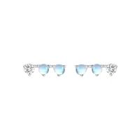 Ayoiow 950 Platinum Earrings for Women Studs Flat Back Light Blue Moonstone, and Moissanite, Wedding Earrings for Bridesmaids, Three Stones Simple in Silver Light Blue