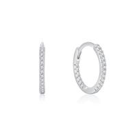Ayoiow 950 Platinum Earrings for Women Trendy Hoops with White Created Diamond, Simple Eternity Statement Earrings for Women Formal, in Silver