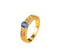 Ayoiow 9K Real Gold Rings for Women Elegant Hollow Design Oval 4 Prong Lab Sapphire 0.7ct with Round Moissanite, 30Th Anniversary Rings for Her Size Q 1/2