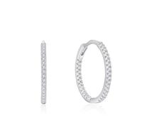 Ayoiow 9K White Gold Earrings Hoops for Women with White Created Diamond, Simple Eternity Statement Earrings for Women Gold, in Silver