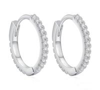Ayoiow 9K White Gold Hoop Earrings for Women White Created Diamond, Wedding Earrings for Brides, Simple Eternity in Silver