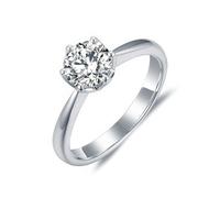 Ayoiow 9K White Gold Promise Ring 9K Classic Elegant Solitaire 6 Prong Round Lab Diamond 1ct, Beautiful Wedding Rings for Her Size R 1/2