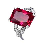 Ayoiow 9K White Gold Promise Rings for Women Rectangle, Created Ruby 9ct; Moissanite 0.12ct 9K Gold Promise Ring for Her Size I 1/2