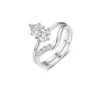 Ayoiow 9K White Gold Ring Wedding for Her, 1.5ct Moissanite 2 Set 20th Anniversary Rings for Her, 9K White Gold | Size J 1/2