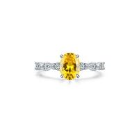 Ayoiow 9K White Gold Ring Wedding for Her, Created Yellow Diamond and Created Diamond Halo 20th Anniversary Rings for Her, 9K White Gold | Size J 1/2