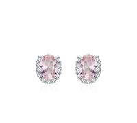 Ayoiow 9K White Gold Women's Earrings Studs with Pink Morganite, and Moissanite, U Shape with Morganite and Moissanite Fashion Earrings for Women, in White Gold