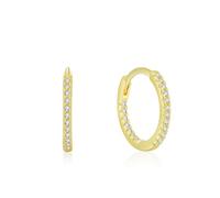 Ayoiow 9K Women Hoop Earrings Yellow Gold with White Created Diamond, Simple Eternity 9K Yellow Gold Earrings for Women Trendy
