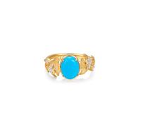 Ayoiow 9K Yellow Gold Engagement Rings Leaf and Oval with 1.61ct Turquoise and Diamond, 9K Yellow Gold Rings for Women Size N 1/2