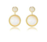Ayoiow 9K Yellow Gold Everyday Earrings for Women Gold with Def Diamond, and Shell, Two-Tier Round Drop Womens Dangle Earrings Trendy for Her