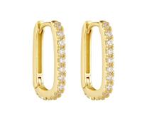 Ayoiow 9K Yellow Gold Pretty Earrings for Women White Moissanite, Earrings Hoops for Her, Rectangular Pave Hoop in Gold