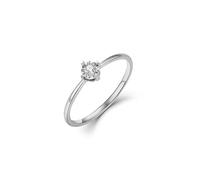Ayoiow 9Kt White Gold Charm Queen Rings Simple Solitaire 4 Claw Round Diamond 0.05ct, 9K White Gold Ring Band for Her Size S 1/2
