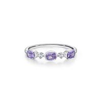 Ayoiow Amethyst Ring Gold for Womens, 0.25ct Amethyst and Moissanite Purple Simple Band Elegant forever Ring for Women 9K White Gold, Size L 1/2