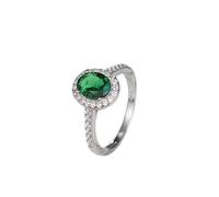 Ayoiow Antique Ring Women 18K White Gold Elegant Oval 4 Prong Lab Emerald 1ct with Round Moissanite, Valentine Rings for Girlfriend Size O 1/2