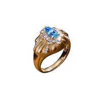 Ayoiow Antique Wedding Ring 9K Yellow Gold Water Drop with 1ct Aquamarine and Diamond, 25 Year Anniversary Rings for Women Size R 1/2