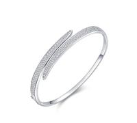 Ayoiow Asymmetrical Bangles Bracelets for Women with Created Diamond, 9 Karat Gold Chain Bracelet for Her, 9K White Gold | Size 19+3CM