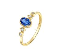 Ayoiow Band Wedding Rings Gold 9K-Sapphire Elegant Thin with Oval Sapphire and Diamond, Beautiful Engagement Rings for Women Size P 1/2
