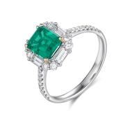 Ayoiow Beautiful Engagement Rings 9K White Gold Rectangle with 1ct Lab Created Emerald and Moissanite, Birthstone Rings Mothers for Girlfriend Size T 1/2