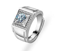 Ayoiow Beautiful Rings for Men 9K White Gold with Moissanite, Wide Silver 9K Gold Ring for Men, Size P 1/2