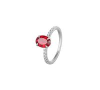 Ayoiow Beautiful Rings for Women 14K White Gold Simple 4 Claw Oval Lab Ruby 1.9ct with Round Moissanite, 50th Birthday Ring for Women Size K 1/2