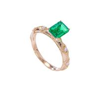 Ayoiow Beautiful Rings for Women 9K Rose Gold Vintage Design 4 Prong Rectangular Lab Emerald 1.2ct with Round Moissanite, Unique Anniversary Rings for Women Size K 1/2