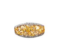 Ayoiow Beautiful Rings for Women 9K White Gold Luxury Waterdrop Citrine with Round Moissanite, 9 Karat Cubic Zirconia Ring for Girlfriend Size N 1/2