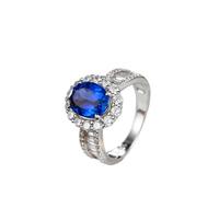 Ayoiow Beautiful Wedding Rings 18K White Gold Classic Flower 4 Prong Oval Lab Sapphire 2.6ct with Moissanite, Forever Rings for Women Size J 1/2