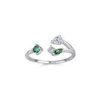 Ayoiow Beautiful Wedding Rings for Womens, Lab Emerald and Moissanite Open Valentines Day Promise Rings for Her, 14K White Gold | Size H 1/2