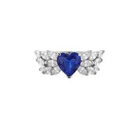 Ayoiow Beautiful Woman Rings Elegant Wing Heart Lab Sapphire 1.9ct with Moissanite, 14 Karat Gold Anniversary Ring for Women Size R 1/2