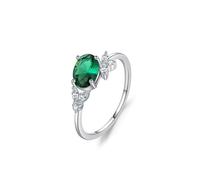Ayoiow Best Engagement Rings, 1ct Lab Emerald and Moissanite Big Stone Wedding Band for Her Silver, Platinum | Size N 1/2