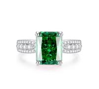Ayoiow Best Friend Rings for Womens, Created Emerald and Moissanite Solitaire With Half Pavé Shank Platinum Anniversary Rings for Women, Size R 1/2