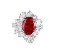 Ayoiow Birthday Rings for Women, 7ct Created Ruby and Moissanite Halo Pavé 25th Wedding Anniversary Ring for Her, 14K White Gold | Size R 1/2