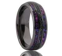 Ayoiow Black Tungsten Engagement Rings, Three-Strip Inlay with Forged Center and Cloud Pattern Stone Sides Tungsten Band Ring Steel No Gemstone Black Size R 1/2
