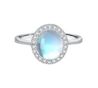 Ayoiow Blue moonstone Silver Band Wedding Rings for Her, Halo Stackable Silver Promise Ring Best Friends for Women Size P 1/2