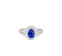 Ayoiow Blue Sapphire Wedding Bands for Women 3 Claws Water Drop with 1.08ct Sapphire and Diamond, Forever Ring for Women 9K White Gold Size M 1/2