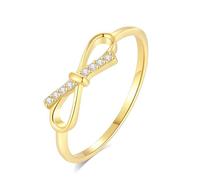 Ayoiow Bowknot Engagement Ring and Wedding Band with Diamond, Infinity 25th Anniversary Ring for Her, 14K Yellow Gold | Size K 1/2