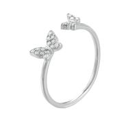 Ayoiow Butterfly Beautiful Rings for Women with Diamond, Open Adjustable Vintage Wedding Bands for Women White Gold, 9K White Gold | Size 6.5 M 1/2