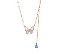 Ayoiow Butterfly Shell and Dangle Tassel Chain Pendant Necklace for Women, 14K Rose Gold Chain with Topaz and Moissanite, Elongated-Cable 14 K Gold Necklace Pendant for Her 40+5cm
