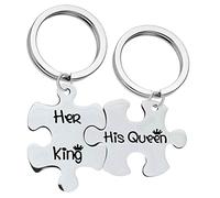 Ayoiow Car Keyring, Puzzle Piece Engraved Her King His Queen Keyring, Silver Keyring, Stainless Steel Engraving
