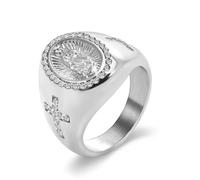 Ayoiow Chunky Rings for Women, Stainless Steel 19 mm Virgin Mary Cross with CZ Eternity Ring for Womenwithcubic zirconia Silver, Size R 1/2
