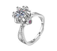 Ayoiow Crown Ring for Daughter 14K White Gold for Women, Crown Flower 6 Prong Silver Lab Diamond Wedding Band Eternity Ring for Her, Size N 1/2