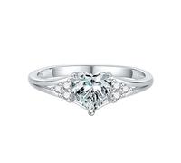 Ayoiow Cubic Zirconia 925 Sterling Silver Anniversary Ring for Her, Heart Stackable Silver Engagement Ring and Wedding Band for Women Size J 1/2