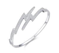 Ayoiow Cubic Zirconia Bangle Bracelets for Women 925 Sterling Silver, Silver Lightning Adjustable Open Women Bracelets for Girlfriend Wife Her, Suitable for Anniversary