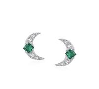 Ayoiow Cubic Zirconia Earrings Studs for Women 925 Sterling Silver, Silver Green Moon Pretty Earrings for Women, Suitable for Anniversary