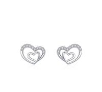 Ayoiow Cubic Zirconia Earrings Studs for Women, Silver Heart Stackable Earrings Sterling Silver for Girlfriend Wife Her, Suitable for Birthday