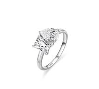 Ayoiow Cubic Zirconia Ring for Women 925 Sterling Silver, Silver Setting Drop Gemstone Wedding Rings for Women Dainty, Size R 1/2, Suitable for Anniversary