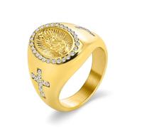 Ayoiow Cubic Zirconia Rings, Stainless Steel 19 mm Virgin Mary Cross with CZ Eternity Band Rings for Women Gold, Size N 1/2